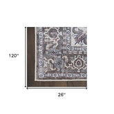 10' Green and Ivory Floral Power Loom Distressed Washable Runner Rug